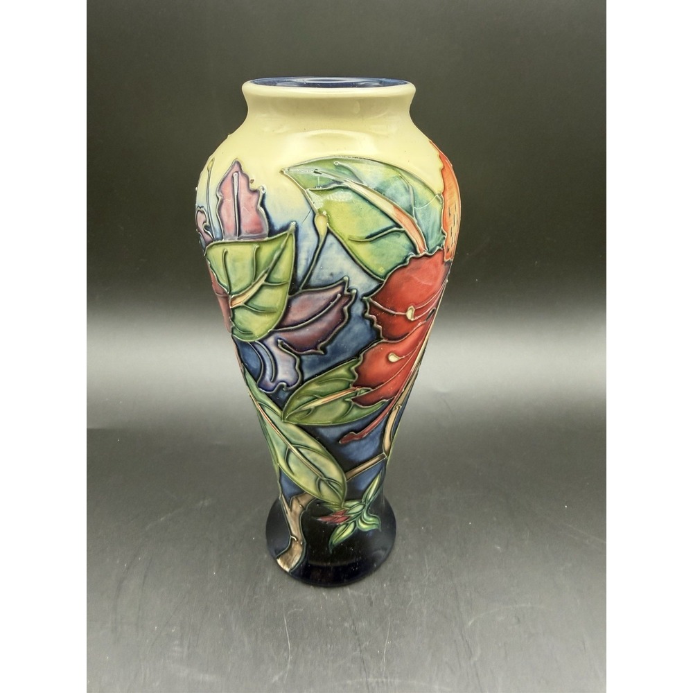 Moorcroft Simeon Vase Philip Gibson 2000 8" Tubelined Floral England